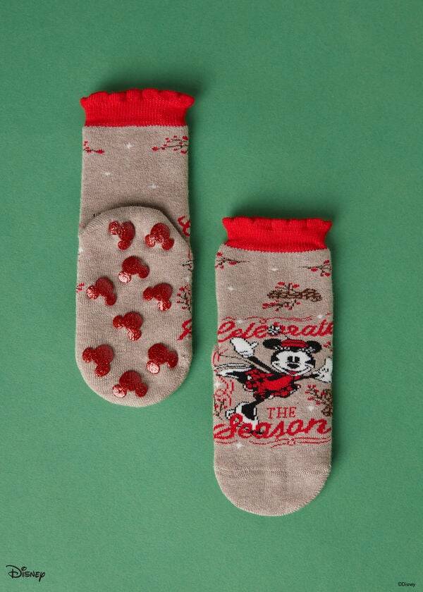 calzedonia kinder-socken mit rutschfestem disney minnie mouse weihnachtsmotiv braun