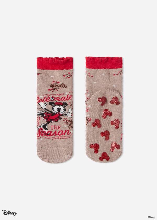 calzedonia kinder-socken mit rutschfestem disney minnie mouse weihnachtsmotiv braun