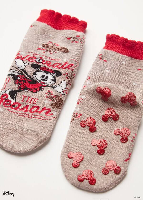 braune calzedonia rutschfeste disney minnie mouse weihnachtssocken für kinder