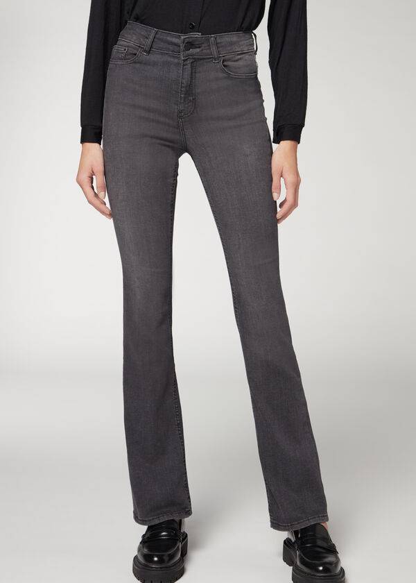 damen calzedonia super flex denim high waist bootcut jeans grau