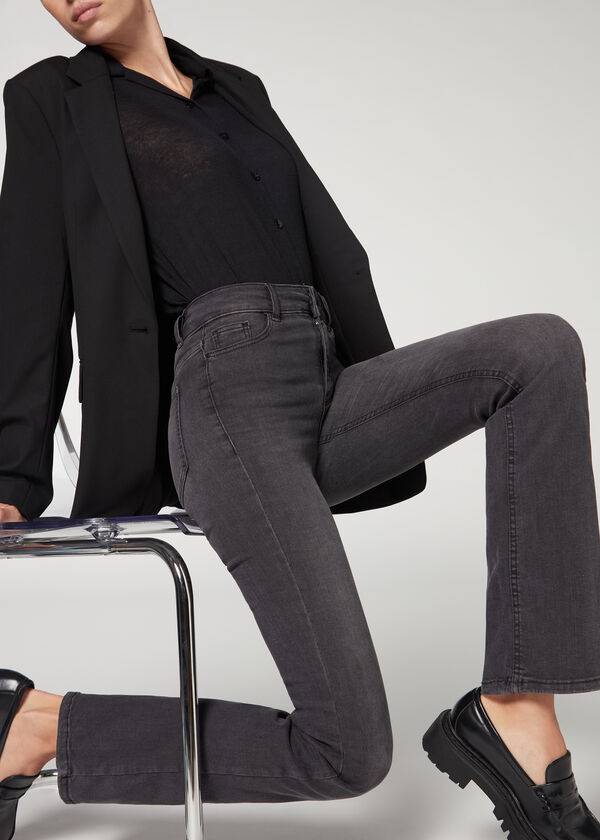 damen calzedonia super flex denim high waist bootcut jeans grau