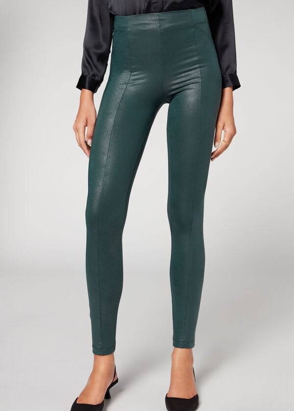 damen calzedonia coated total shaper biker leggings grün