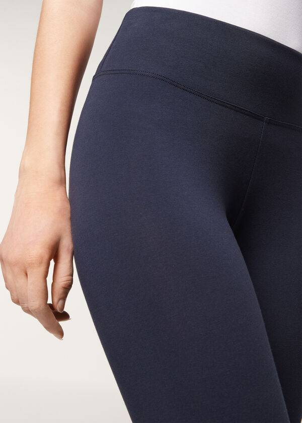 blaue calzedonia supima baumwoll-leggings für damen