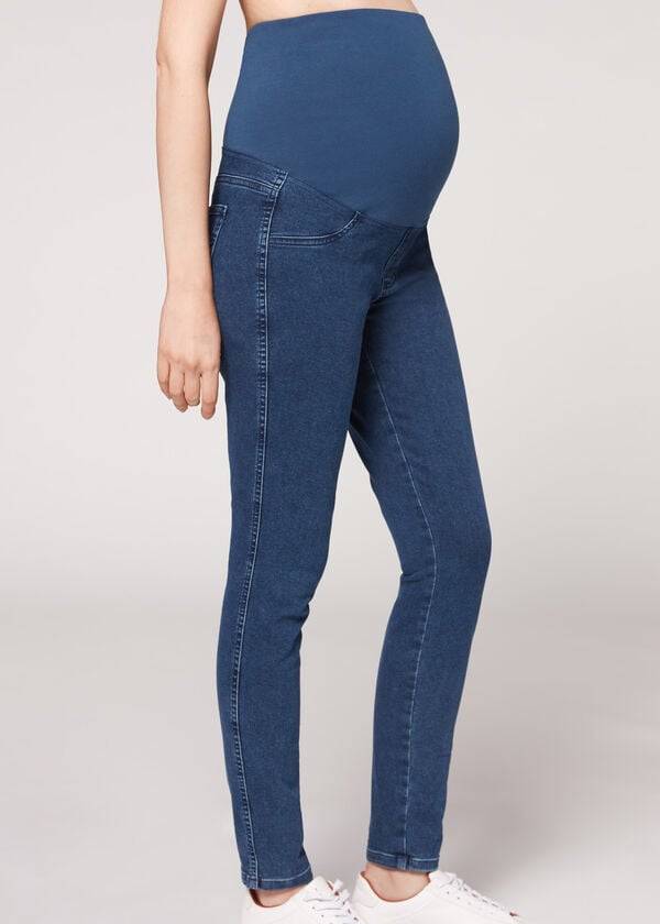 calzedonia umstandsleggings aus jeansstoff sport-leggings für damen blau