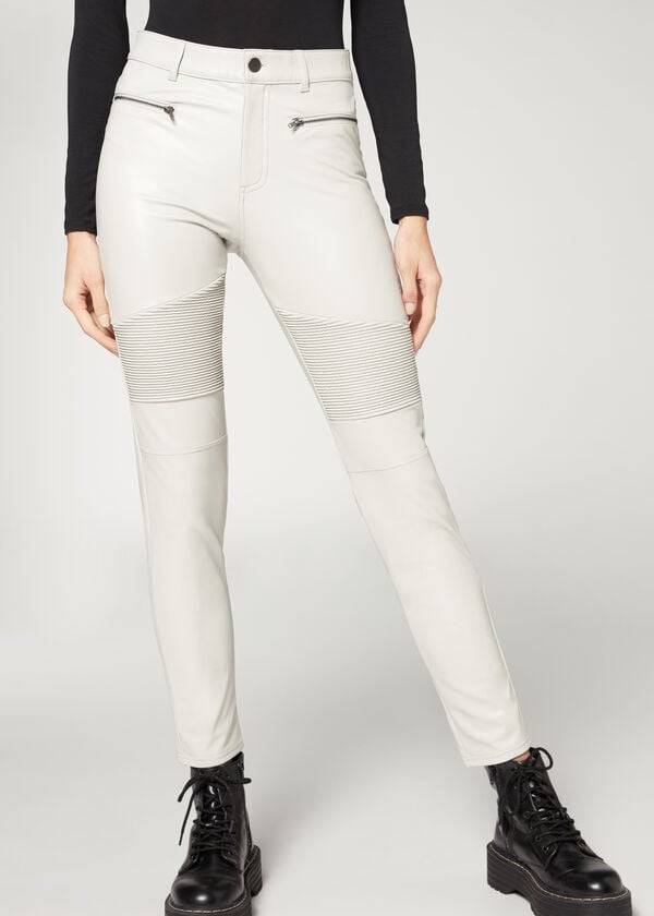 damen calzedonia beschichtete thermo-skinny-bikerhose weiß
