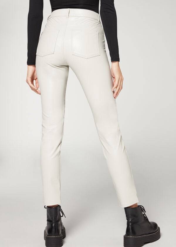 damen calzedonia beschichtete thermo-skinny-bikerhose weiß