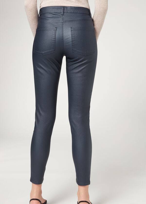 calzedonia skinny-hose aus kunstleder für damen marineblau
