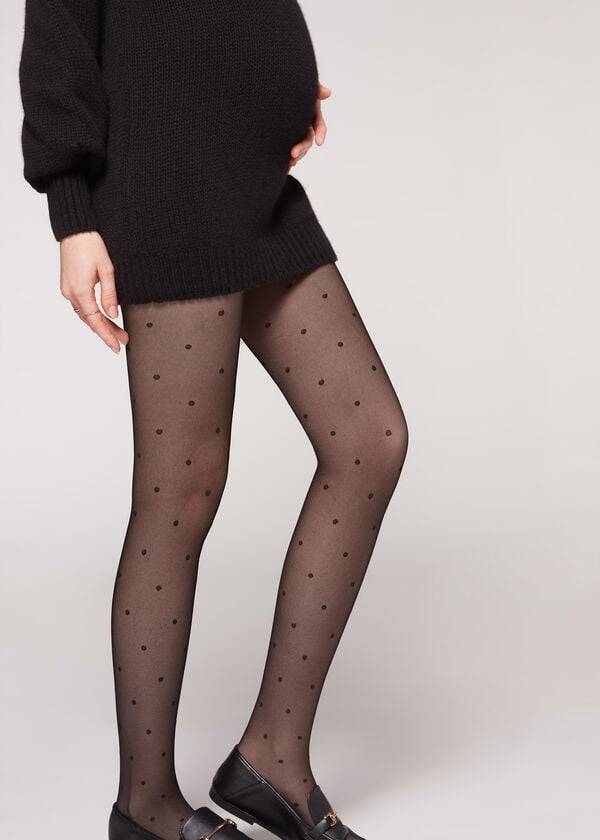 schwarze calzedonia umstandsstrumpfhose mit polka-dots für damen