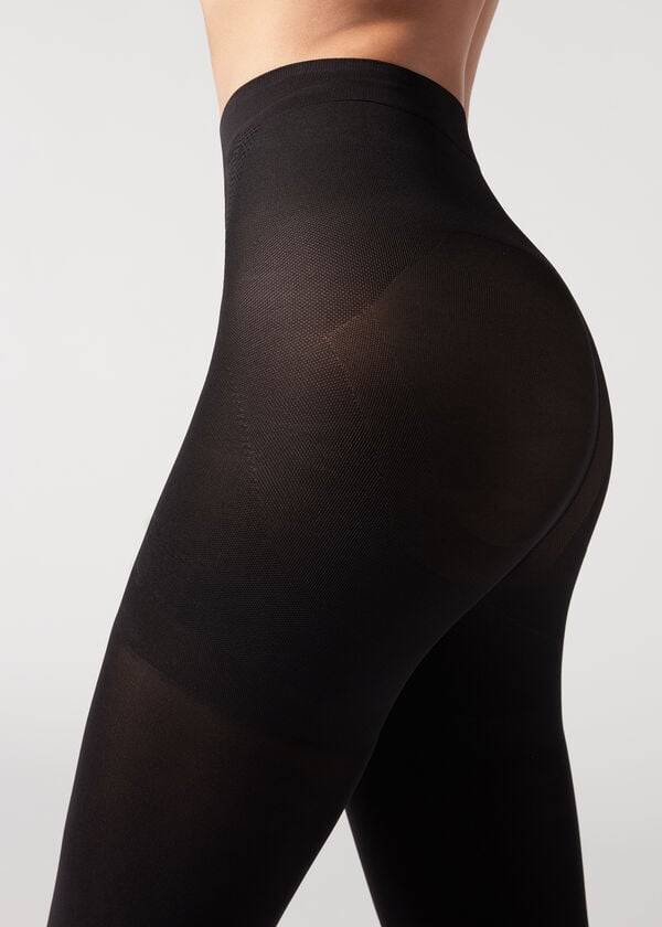 schwarze damen-strumpfhose calzedonia 80 denier super opaque total shaper