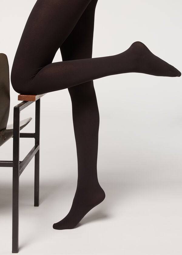 schwarze damen-strumpfhose von calzedonia blickdicht 100 denier baumwolle und mikrofaser