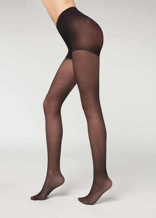 calzedonia 30 denier total shaper transparente sexy damen-strumpfhose schwarz