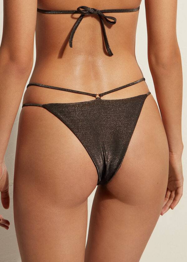 calzedonia damen-bikinihose im brasilianischen hollywood-stil mit seitlichen strings schwarz