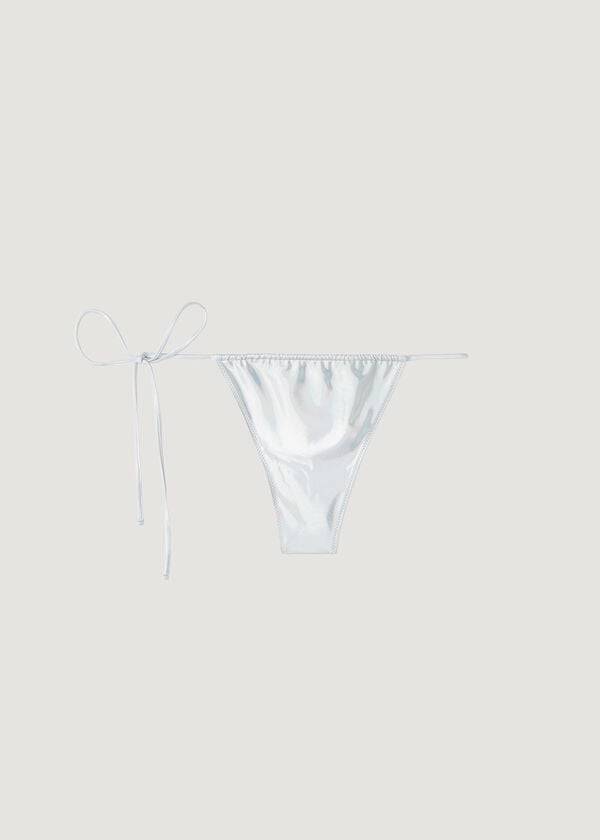 silberner calzedonia string-tanga daytona bikini-slip für damen mit beschichtetem effekt