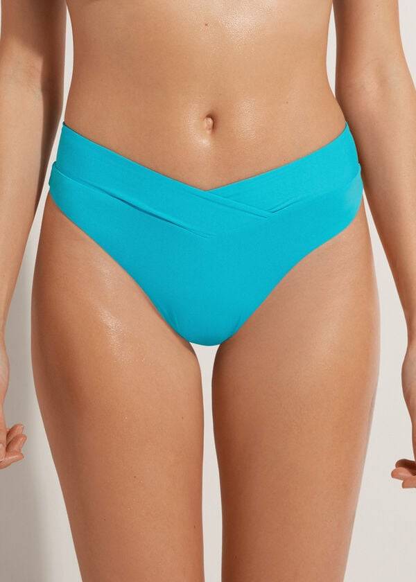 türkisfarbene calzedonia bikinihose für damen mit hohem bund und v-ausschnitt brasilianischemindonesischem design