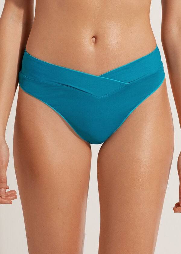 türkisfarbene calzedonia bikinihose für damen mit hohem bund und v-ausschnitt brasilianischemindonesischem design