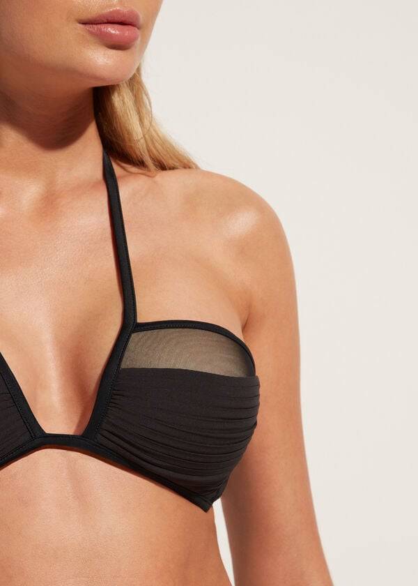 calzedonia bandeau leicht gepolstertes tokyo damen-bikini-oberteil schwarz