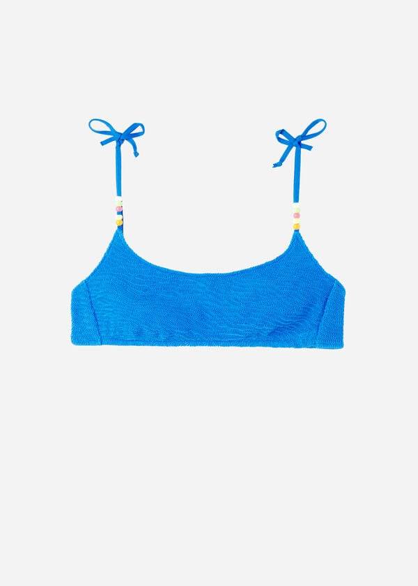 blaue calzedonia-bikini-oberteile im tank-stil für damen modell san diego mit knittereffekt