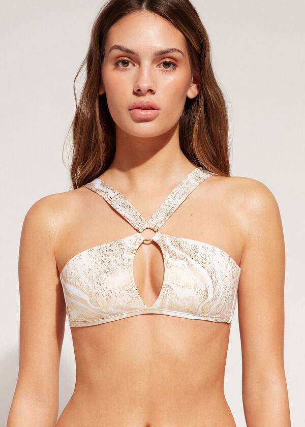 goldfarbene calzedonia bandeau-bikini-oberteile mit cut-outs für damen im hollywood-stil