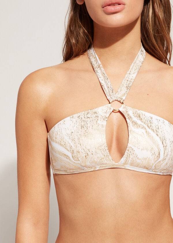 goldfarbene calzedonia bandeau-bikini-oberteile mit cut-outs für damen im hollywood-stil