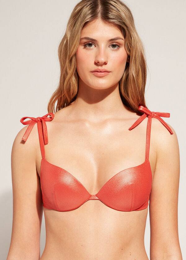 calzedonia antigua bikini-oberteil für damen abgestuft gepolstert push-up-effekt korallenorange