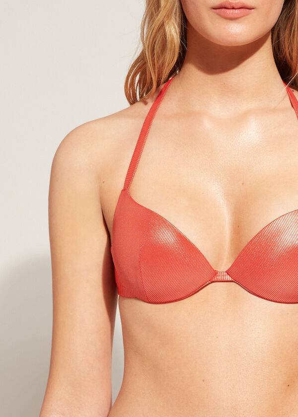 calzedonia antigua bikini-oberteil für damen abgestuft gepolstert push-up-effekt korallenorange