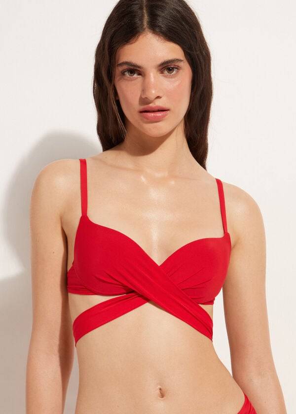 rote calzedonia bikini-oberteile mit abgestufter polsterung und push-up-effekt für damen aus indonesien