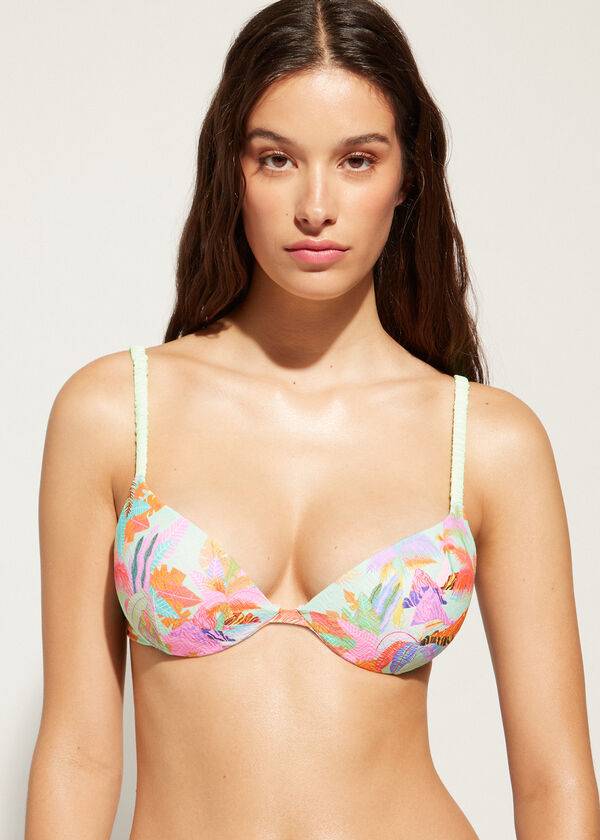 calzedonia bikini-oberteil „tahiti für damen grün mit abgestufter polsterung und push-up-effekt