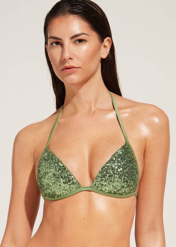 grüne calzedonia triangel-bikini-oberteile für damen mit abgestufter polsterung cannes