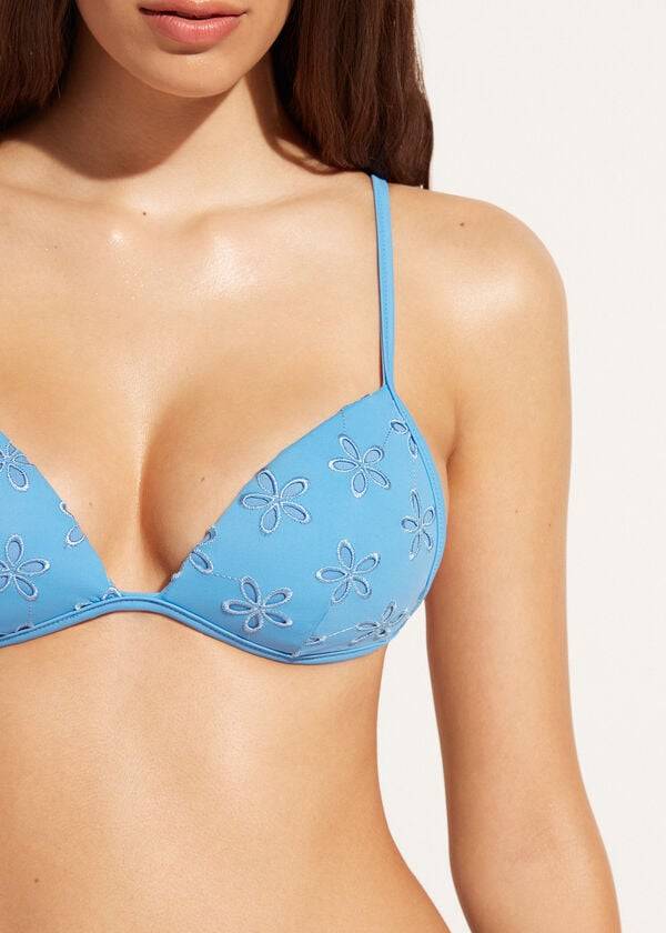 damen calzedonia triangel-bikini-oberteil mit abgestufter polsterung corfù blau