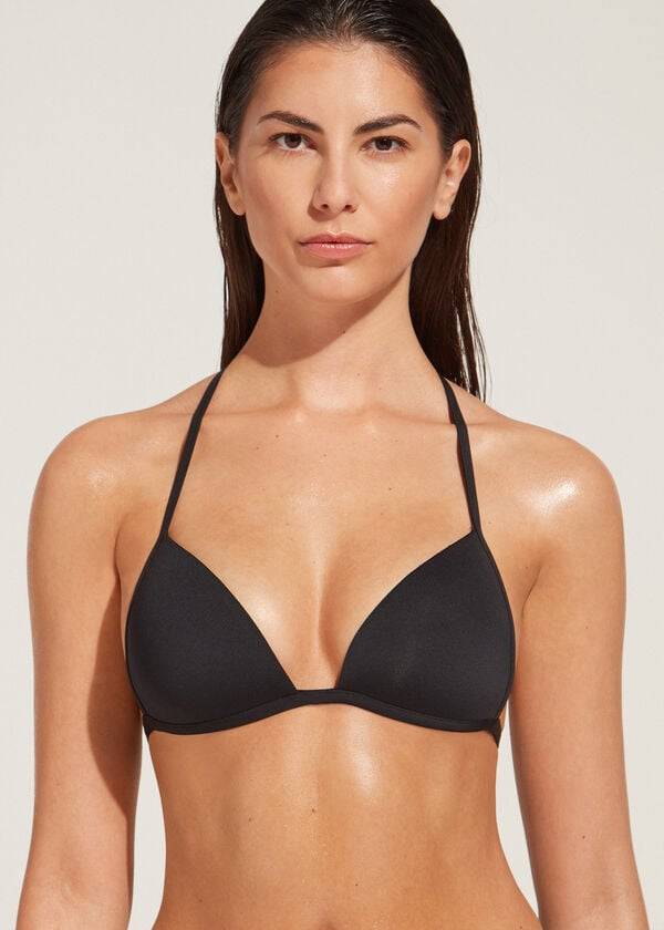 damen-bikini-oberteil calzedonia mit abgestufter weicher polsterung triangel-design indonesien schwarz