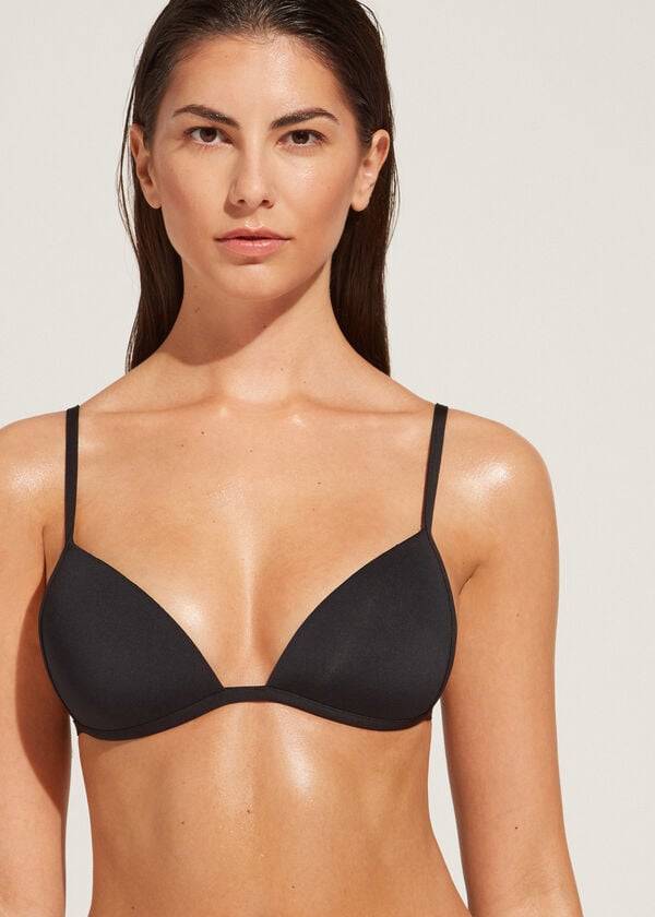 damen-bikini-oberteil calzedonia mit abgestufter weicher polsterung triangel-design indonesien schwarz