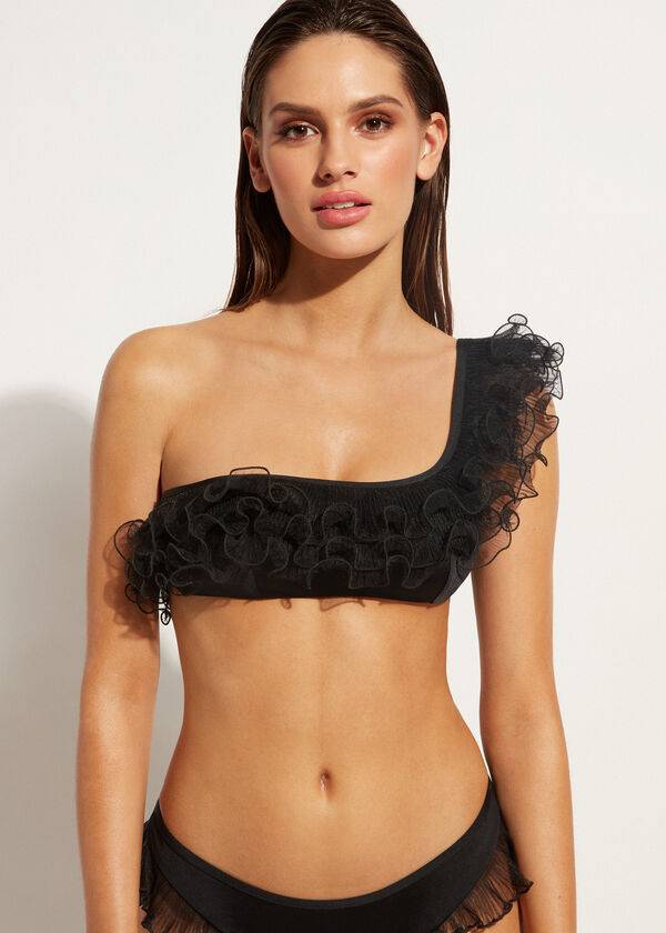calzedonia leicht gepolstertes bandeau-bikini-oberteil mit einem träger schwarz für damen singapur