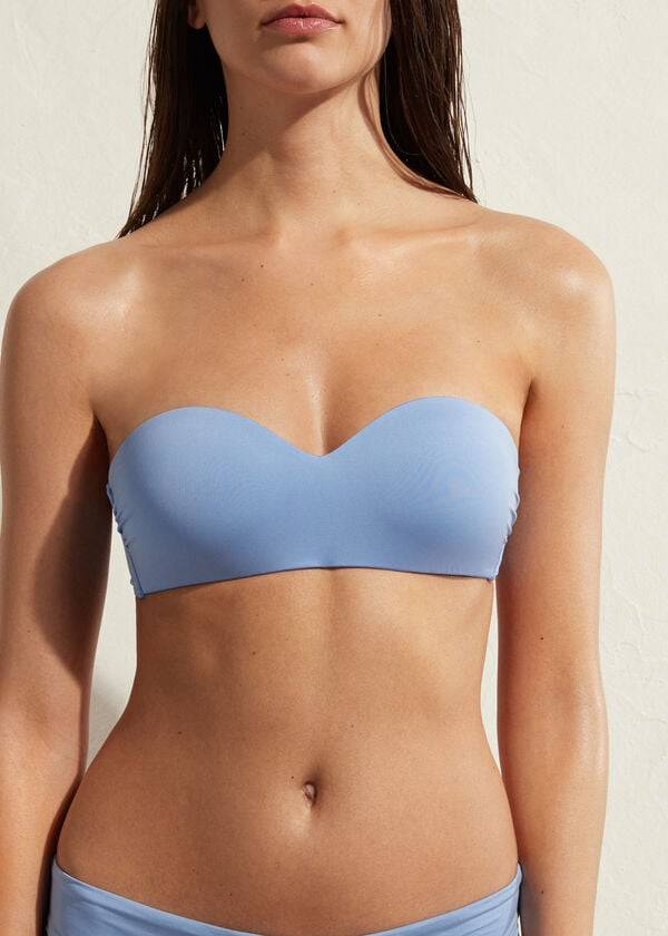 blaue calzedonia wattierte bandeau indonesia eco damen-bikinioberteile