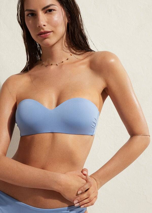 blaue calzedonia wattierte bandeau indonesia eco damen-bikinioberteile