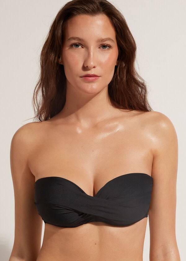 schwarze damen-bikini-oberteile von calzedonia gepolstert bandeau indonesisches Öko-cobey-bikini-oberteil