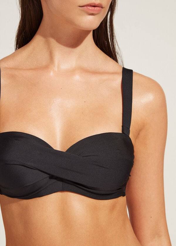 schwarze damen-bikini-oberteile von calzedonia gepolstert bandeau indonesisches Öko-cobey-bikini-oberteil