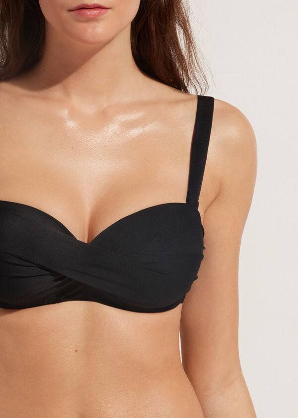 schwarze damen-bikini-oberteile von calzedonia gepolstert bandeau indonesisches Öko-cobey-bikini-oberteil