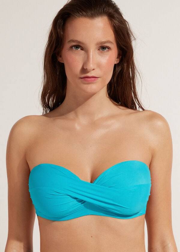 türkisfarbene damen-bikini-oberteile von calzedonia gepolstert bandeau trägerlos aus indonesien