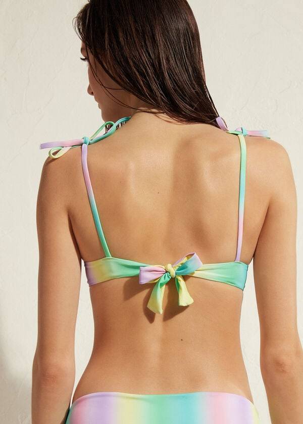 calzedonia gepolstertes push-up panama bikini-oberteil für damen grüngelb