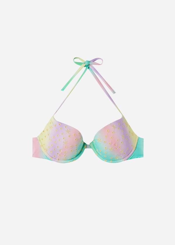 calzedonia gepolstertes push-up panama bikini-oberteil für damen grüngelb