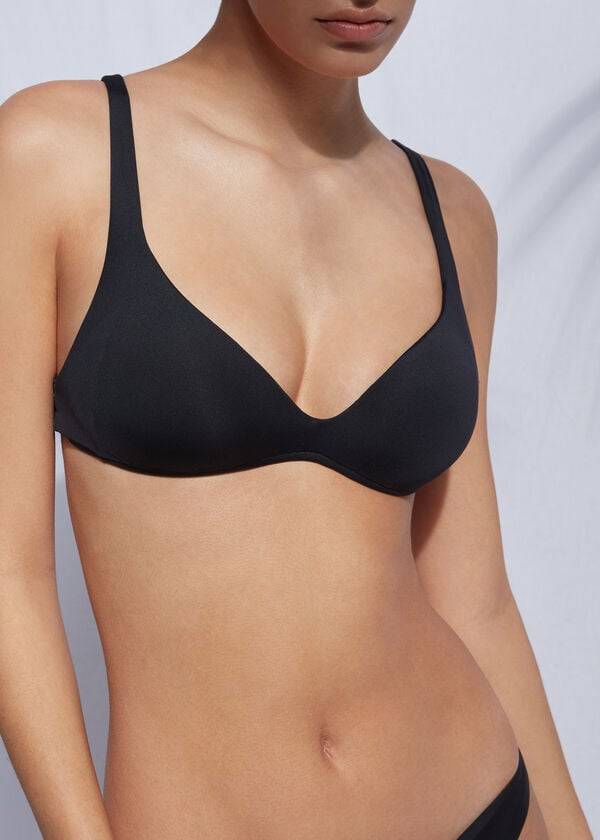 schwarzes gepolstertes triangel-bikini-oberteil von calzedonia indonesia eco leo für damen