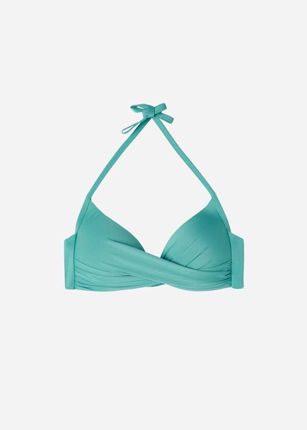 türkisfarbene damen-bikini-oberteile von calzedonia gepolstert triangel-bikini aus indonesischem Öko-strass