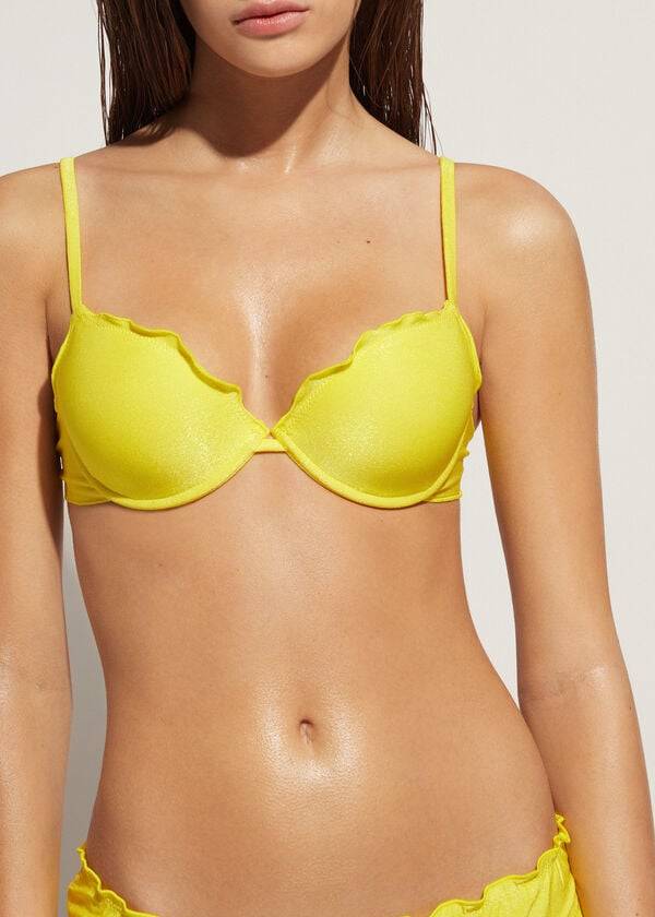 gelbe calzedonia push-up formentera damen-bikini-oberteile