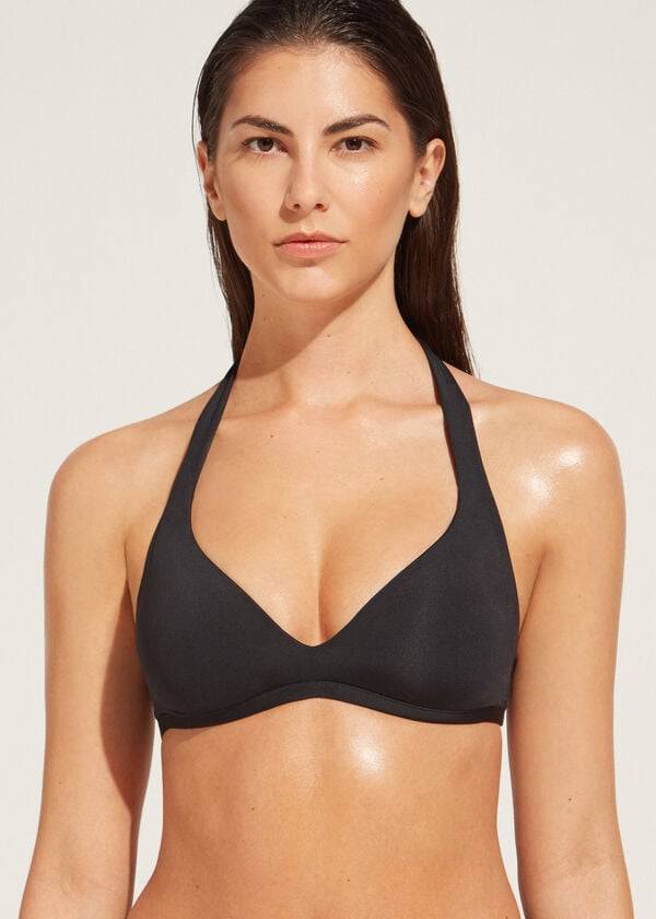 damen calzedonia triangel-bikini-oberteil mit weicher polsterung indonesien-design schwarz
