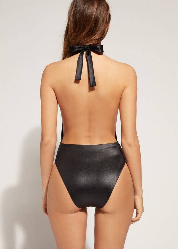schwarze damen-badeanzüge von calzedonia modell milano