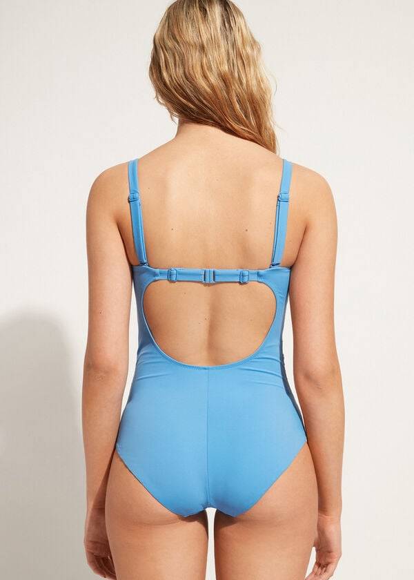 blauer gepolsterter damen-badeanzug calzedonia roma